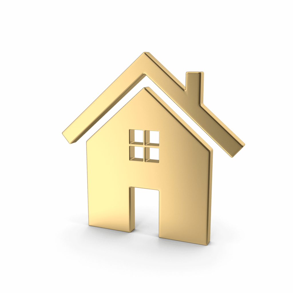 Gold house icon representing home loans